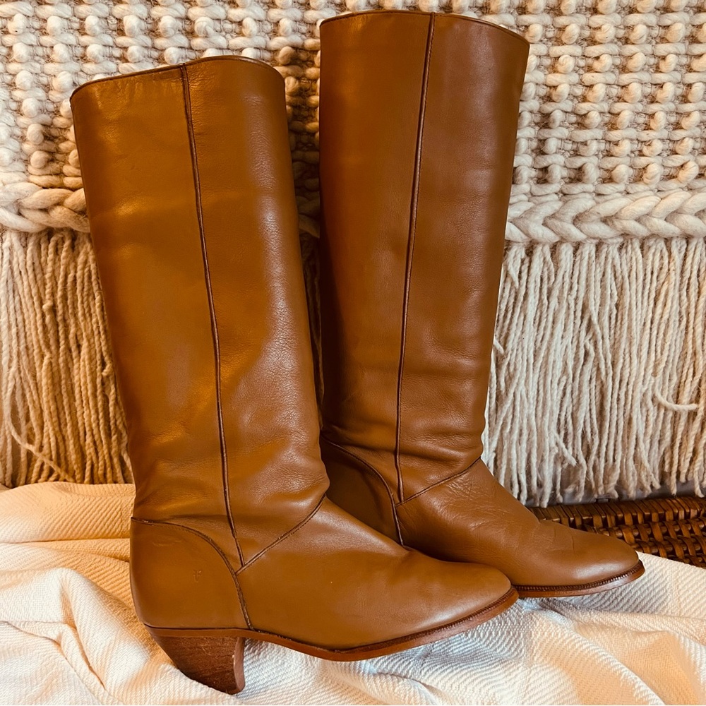FRYE Vintage Lilah Cognac Leather Tall Boots size 8.5